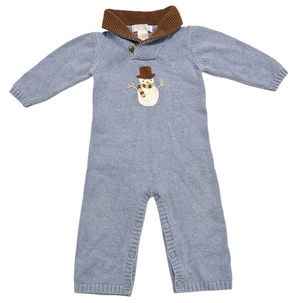 Janie and Jack Knit One Piece Snowman Blue 6-12 mo